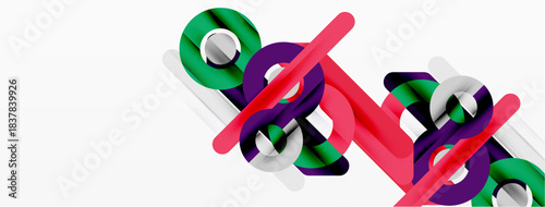 Abstract design features colorful lines, curves, shapes. Modern composition utilizes vibrant hues, creating dynamic visual effect.