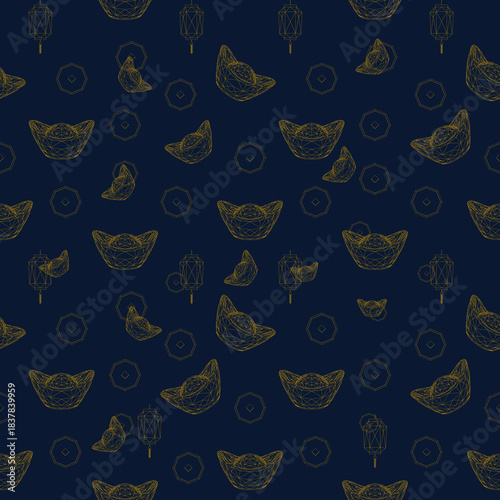 Chinese New Year Wireframe Seamless Pattern