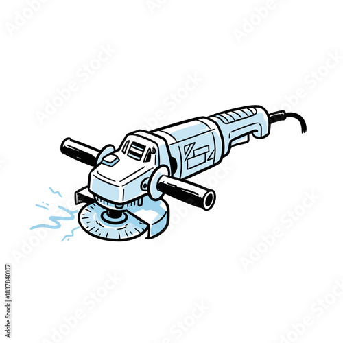 Electric angle grinder with blue accents and power cord  