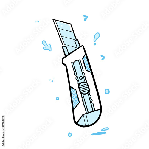 Utility knife with retractable blade in minimal line art style  