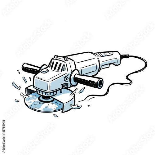 Electric angle grinder cutting through material with sparks flying  