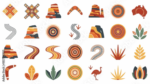 2D vector collection of Indigenous Australian iconography
