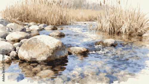 Nature's Path Stream with Large Stones isolated watercolor vector illustration svg