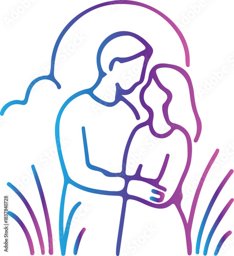 Embrace of Love A Tender Moment Captured in Abstract Art, Illustrating Connection and Affection Through a Minimalist Outline of a Couple