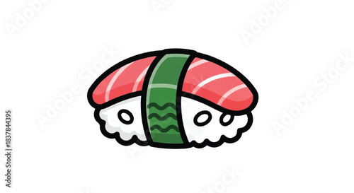Cute cartoon sushi nigiri with salmon topping and seaweed wrap.