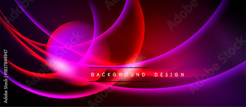 Abstract flowing shapes, vibrant magenta, red hues. Dark background creates dramatic visual impact. Modern design element.