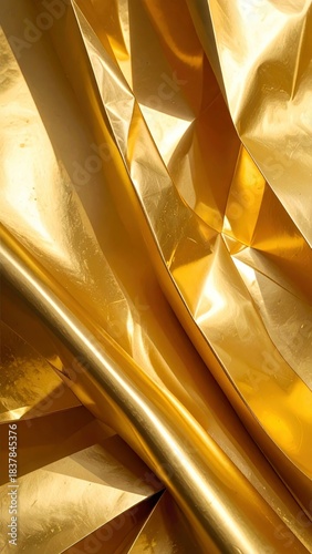 Abstract arrangement of gold foil emphasizing light, shadow, and texture.