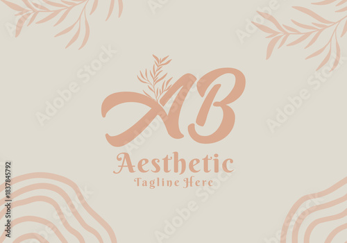 Brush style AB initial letter logo with aesthetic leaf accents