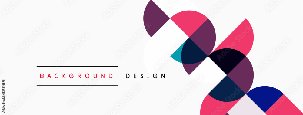 Obraz premium Abstract geometric shapes overlap, creating dynamic visual composition. Minimalist design with muted color palette. Background features text labels.