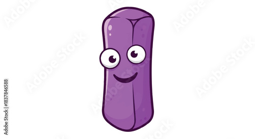 Cute Purple Chalk Stick Character with Big Eyes and Smile.