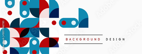 Abstract geometric shapes, blue, red, teal. Minimalist design with white background. Modern pattern for digital use.