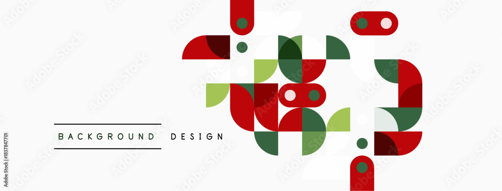 Fototapeta premium Abstract geometric shapes, red, green, black. Minimalist design over light background. Modern vector illustration. Simple composition.