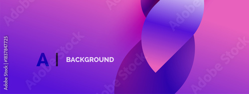 Abstract purple background features overlapping shapes. Text reads AI BACKGROUND in white, simple design. Modern, vibrant colors present.