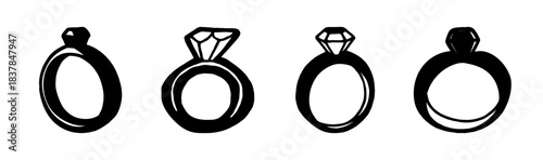 Simple black line art vector illustration of four different rings isolated