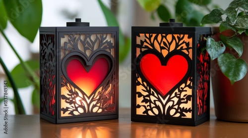 TREE HEARTS Lantern Layered Svg, Valentine Heart Frame, Tabe Lamp Decor Laser Ready file Glowforge, Plywood Painting Digital Laser cut