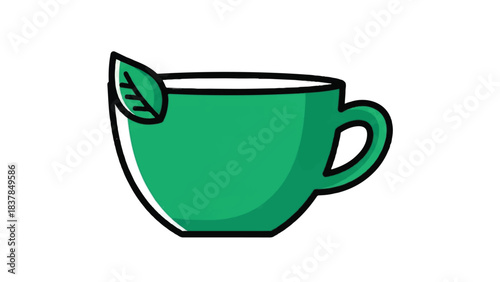 Green Tea Cup with Leaf Icon.