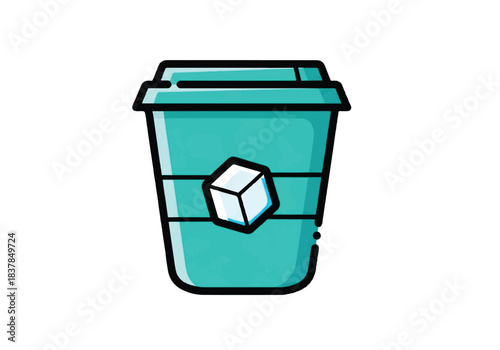 Stylized turquoise iced coffee cup with ice cube icon.