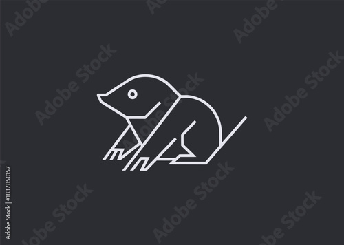 A simple geometric line mole logo featuring minimal curved lines forming its snout and compact body, conveying determination, earthiness, and subtle strength