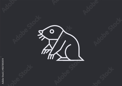 A simple geometric line mole logo featuring minimal curved lines forming its snout and compact body, conveying determination, earthiness, and subtle strength