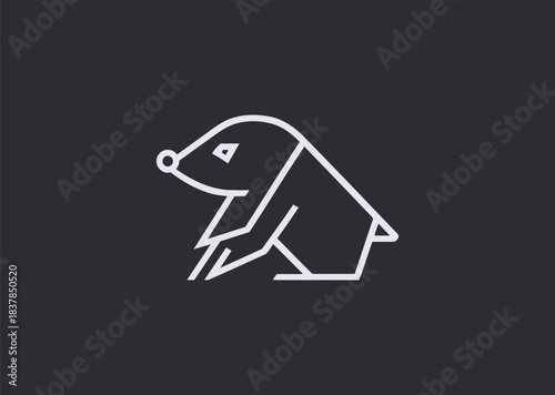 A simple geometric line mole logo featuring minimal curved lines forming its snout and compact body, conveying determination, earthiness, and subtle strength