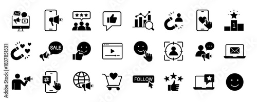 Digital marketing icon set. Social media and advertising symbol. Vector illustration.