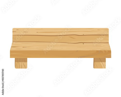 Isolated empty brown wooden park bench and garden furniture design object on white