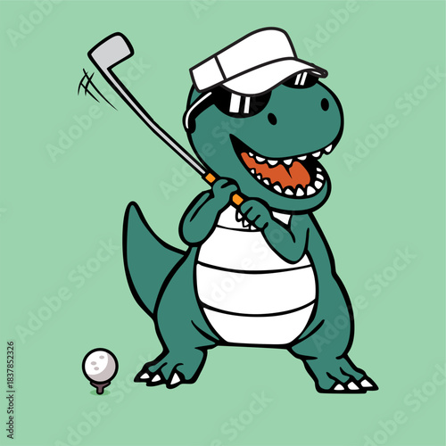 Dino playing golf  hand drawn illustration graphic vector 