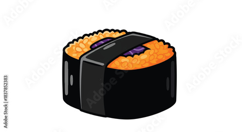 Delicious Japanese Sushi Roll with Bright Orange Roe and Dark Seaweed Wrap.