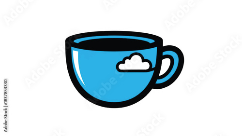 Blue coffee cup with cloud design perfect for morning beverage.