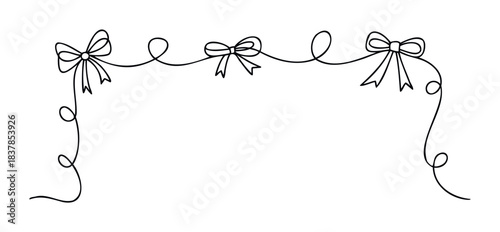 Hand drawn festive ribbon with bows and swirls perfect for invitations, greeting cards, scrapbooking, and event decoration projects.