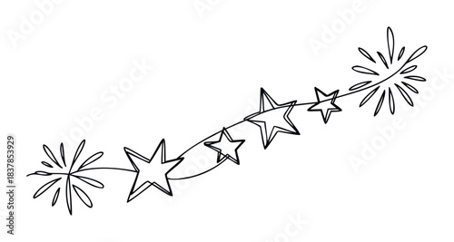 Whimsical handdrawn stars and bursts create a celebratory and festive string of fireworks for holidays and special occasions, perfect for invitations and decorations.