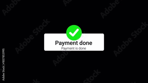 payment done animation on black background. 4k video