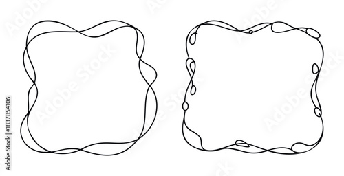 Decorative calligraphic frames with flowing lines and organic shapes for elegant invitations, greeting cards, or sophisticated page borders, offering a unique flourish.