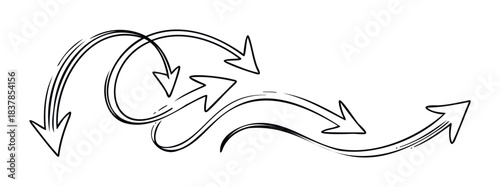 Hand drawn arrows showing flow and direction for business presentations, process mapping, and information pathways in a dynamic graphic element.