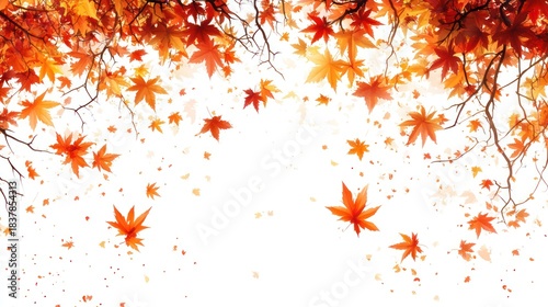 Autumn leaves falling from branches against white background.  Possible use stock photo