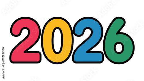 2026: A bold and colorful numerical representation of the year 2026.