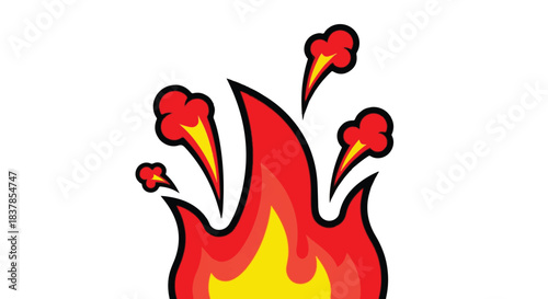 Stylized cartoon fire with smoke plumes.