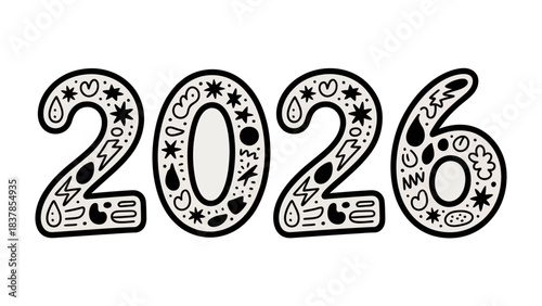 Year 2026 Typography: A creatively designed illustration of the year 2026, featuring an intricate array of patterns and symbols that add artistic flair.