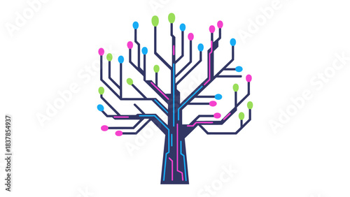 Digital Tree: A captivating illustration showcases the fusion of technology and nature, with a stylized tree composed of circuit board patterns.