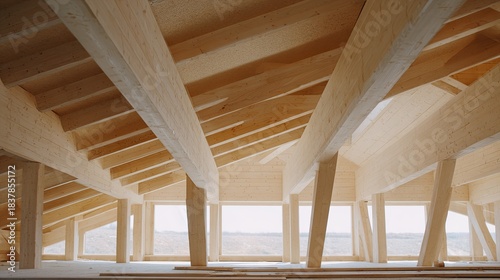 Wood Beam Structure Modern Architecture with Lightfilled Interior.