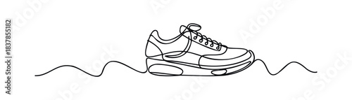 Single line drawing of a sneaker on a wavy line, perfect for sports, fitness, and active lifestyle themes.