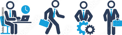Business Icons Illustrating Office Work Commute And Mechanical Gears businessman suit