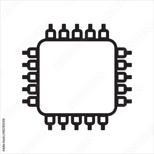 Simple black and white line art icon representing a square integrated circuit chip with multiple pins