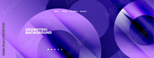 Abstract purple design features flowing shapes, text elements. Modern aesthetic suitable for website header or banner.