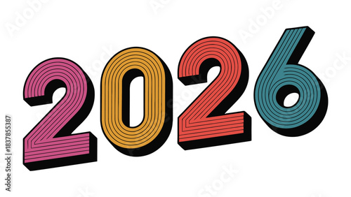 A Colorful Glance at the future: The year 2026, vividly represented by vibrant numbers, signaling a moment of anticipation, progress and advancement, is presented.