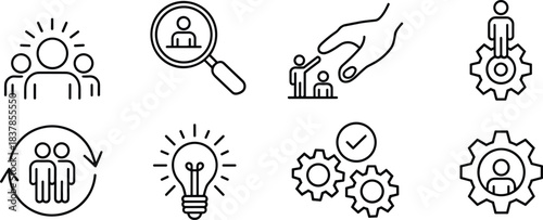 Business and Teamwork Concept Icons with People and Gears vector illustration