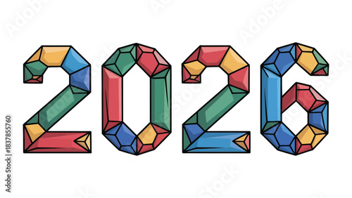 Geometric 2026: A vibrant and colorful design spells out the year 2026 using geometric shapes and clean lines, perfect for future-focused projects.