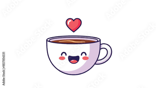 Cute Kawaii Coffee Cup with Heart Illustration.