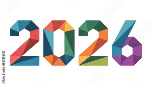 Geometric 2026 Illustration: A vibrant and modern representation of the year 2026, composed of colorful geometric shapes and patterns, symbolizing future perspectives.