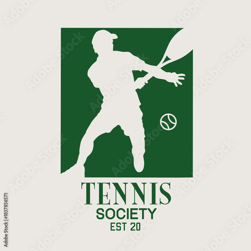 Tennis Society est.20 with Silhouette of Athlete Perfect for Print, Apparel,  etc